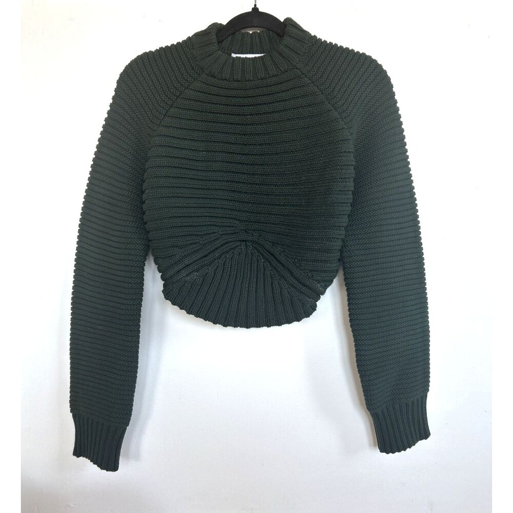 T by Alexander Wang Forest Green Cropped Chunky Ribbed Knit Sweater Size S